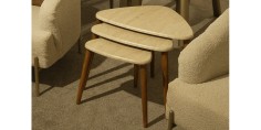 Triple Travertine Walnut Nesting Table