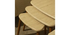 Triple Travertine Walnut Nesting Table